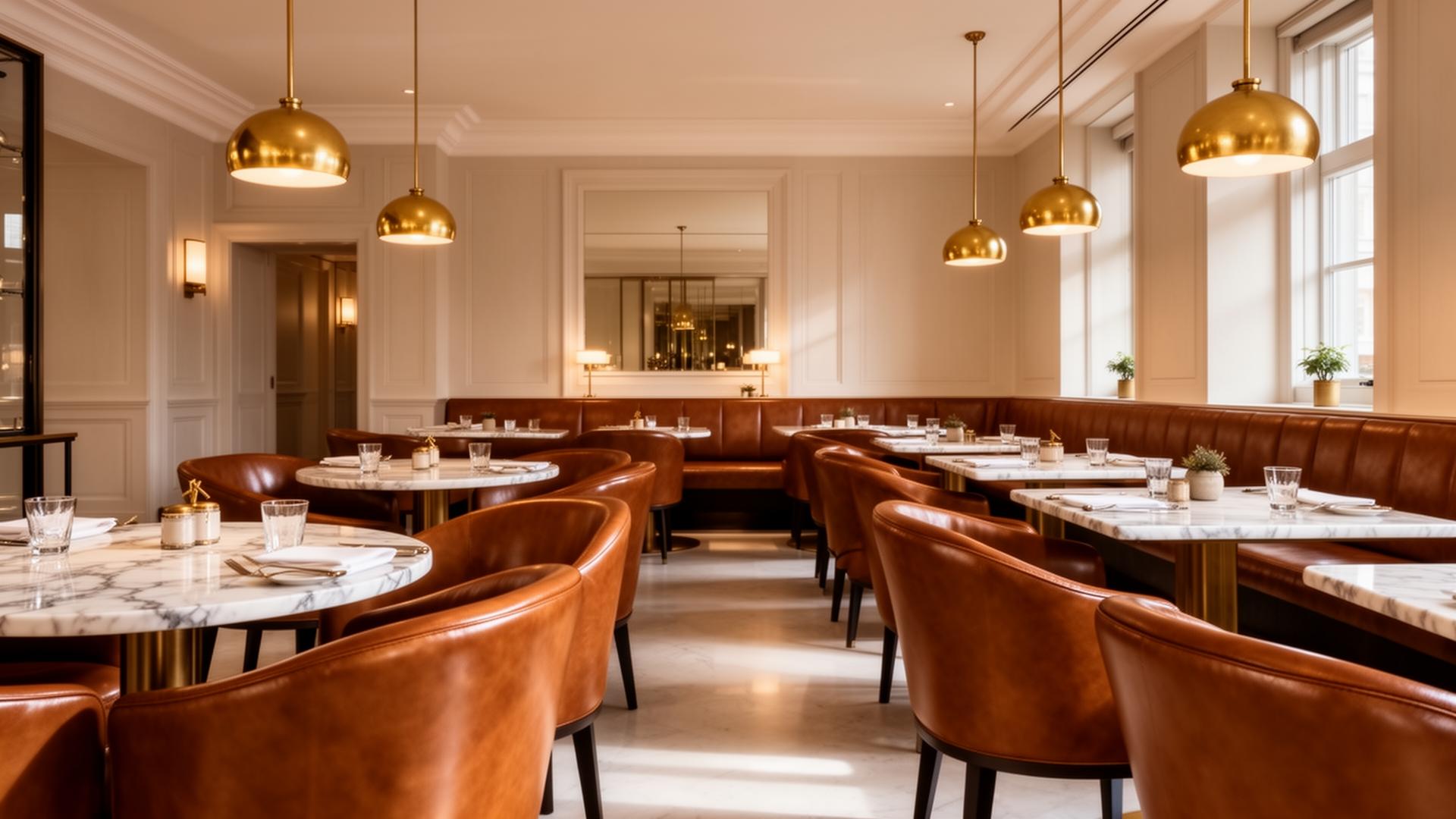 Luxury hotel restaurant with leather seating